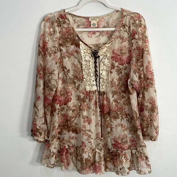 Denim & Supply Lace Cottage core Peasant Top Floral Medium - Picture 1 of 11